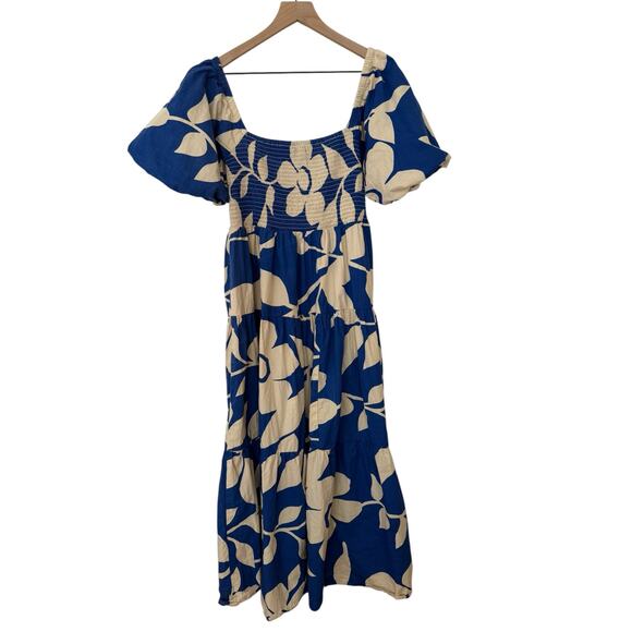 Meadow Rhode Cottagecore Dress Size XL Blue Floral Puff Sleeve Maxi Cotton - Picture 3 of 12